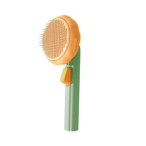Pumpkin Cat Dog Brush, Self Cleaning Cat Brush, Cat Hair Brush for Shedding, Pet Grooming Brush for Short and Long HairedGreen)