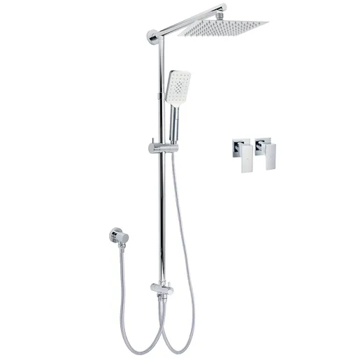 Square 8" Rain Shower Head 3 Mode Handheld Sliding Rail Arm 2 IN 1 Set Twin Taps