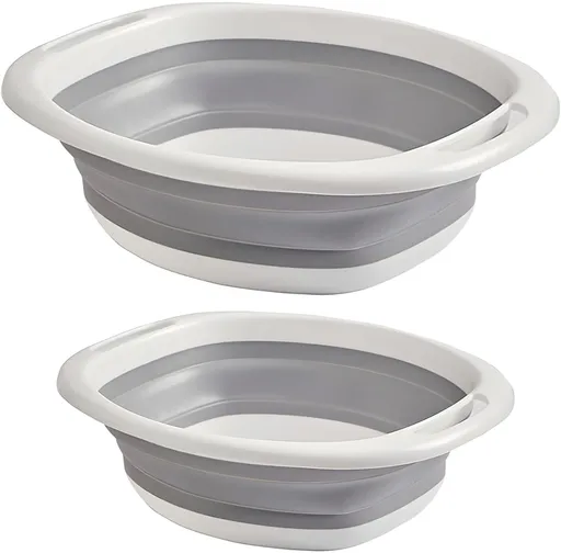 2 Pack Collapsible Wash Basin, Portable Wash Basin with Handles for Kitchen Sink Fruits Vegetables Home Camping Easy Storage (Grey)