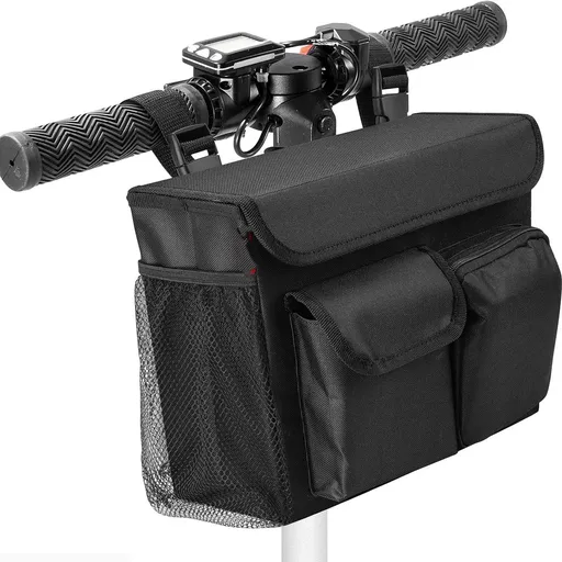Mobility Scooter Bag – Convenient Organizer Pouch with 14-Inch Laptop Pocket and Cup Holders（black,oniy bag）