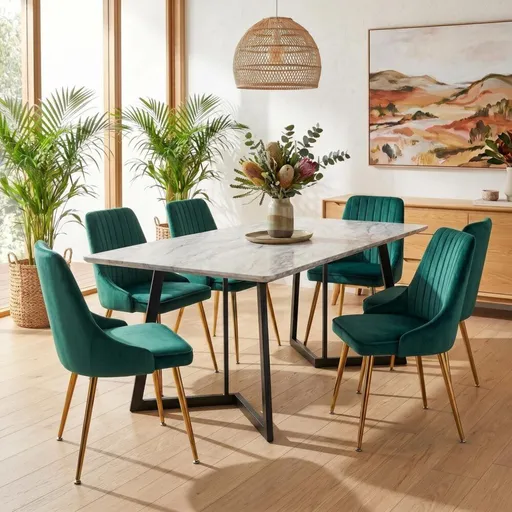 Marbleous Green Velvet Dining Set