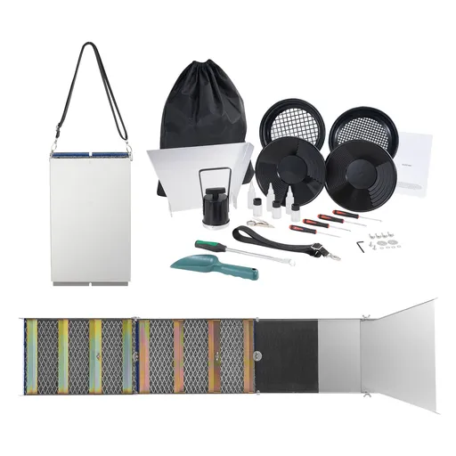 Gold Panning Kit 50 Inch Aluminum Gold Mining Equipment 23 Piece Gold Prospecting Kit with Sluice Box Gold Pan Classifier Screen and Accessories