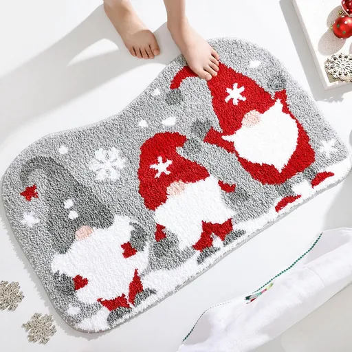 Bathroom Rugs Grey Christmas Rug with Tomte Cute Bath Mat Xmas Washable Kitchen Rugs for Living Room and Bedroom Non Slip