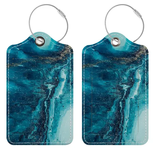 Luggage Tags for Suitcases, 2 Pack Cute PU Leather Suitcase Tag Identifierswith Stainless Steel Loop and Address Card