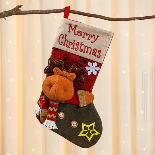Classic Oversized Reindeer Christmas Stocking, Large Festive Tree Hanging Pouch, 47*28cm