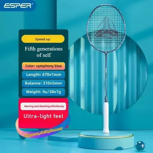 ESPER Explorer Fifth Generation Badminton Racket 58g 9U Full Carbon Fiber All-Around Fish Scale Shaft Double-Wall Inner Foaming Professional Match Training Racket(Phantom blue)
