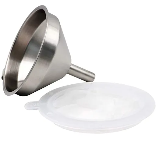 Stainless Steel Kitchen Funnel with Removable 100 Mesh Strainer, Food Grade Filter for Filling Bottles with Oil, Juice, Silver