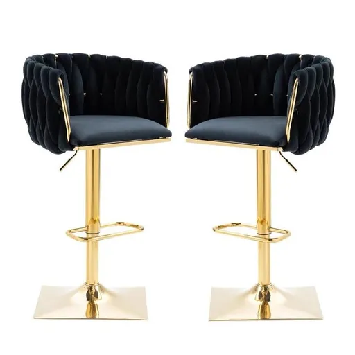 SERENITà Modern Velvet Breakfast Bar Stools Swivel Barstools Adjustable Counter Stools with Backrest Set of 2 Black