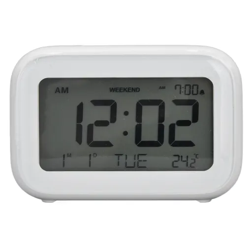 Mini Digital Alarm Clock with LCD Screen Snooze Function 12H 24H Formats for Bedroom Travel Office White