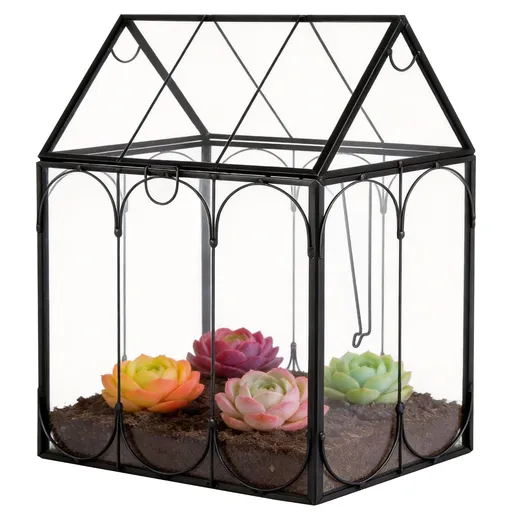 House Shape Geometric Terrarium, Glass Terrariums for Plants with Lid, Succulent Plant Box, Home Indoor Tabletop Decor, 7.13" x 4.8" x 5.95", Terrarium Only