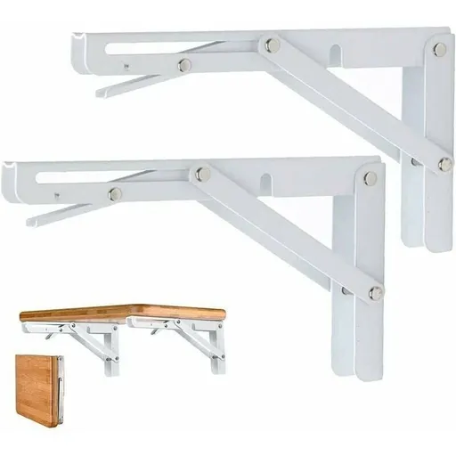 2 Pcs White Stainless Steel Foldable Triangle Shelf Brackets