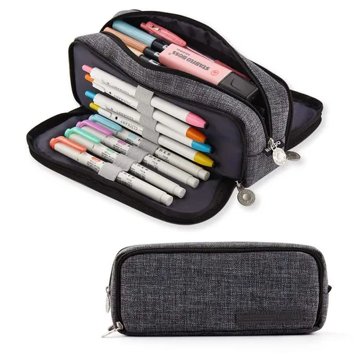 Large Pencil Case Big Capacity 3 Compartments Canvas Pencil Pouch for Teen Boys Girls School Students