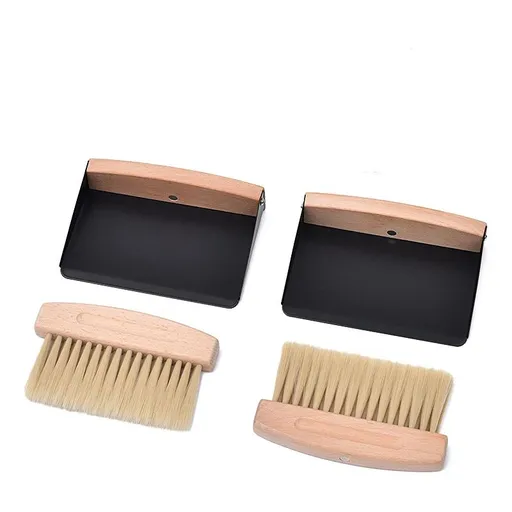 Small Dust Pan and Brush Set, Mini Hand Broom and Dustpan Set, Wooden Crumb Sweeper for Home Desktop, Sofa, Pet Care Household (Black)2pcs