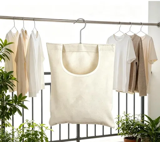 Clothes Peg Holder, Canvas Clothespin Storage Bag with Hook for Home Balcony Travel, 32x27 cm
