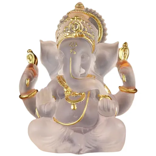 Indian God Lord Statue,White Lmitation Glass Hindu Elephant Statue Idol Buddha Sculptures, Temple Meditation Yoga Room Decor 5.5"