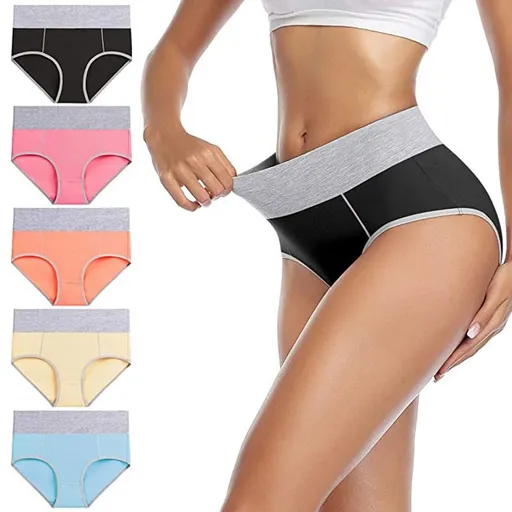 Plus Size Sport Yoga Panties 5-Pack Mixed Colors - Seamless Breathable Cotton High Waist Brief for Women - Workout Athletic Underwear for Daily Comfort - Size 2XL