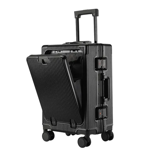 Carry on Suitcase Lightweight Travel Cabin Suitcase Suit Cases Zipperless Luggage 20 Inch with Laptop Compartmen Wheels Cup Holder - Black - Size 20in
