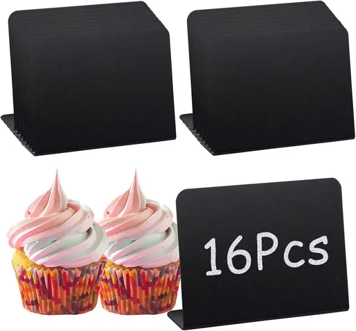 16 pieces - Table Board Chalkboard - Mini Plastic Blackboard - Price Boards - Desk Stand - 10×7.5cm - Mini Blackboard - Mini Chalkboards - small chalkboards - food labels - mini chalkboard boards - for Weddings, Festivals, Price Tags - black