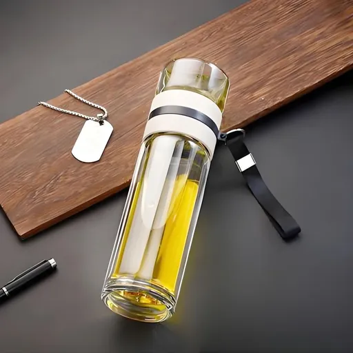 Double Wall Glass Tea Infuser Bottle with Loose Leaf Tea Strainer | Heat Proof & Leakproof Design | Portable for Office, School, or Travel | 26cm (10.24in) | Includes 1 Cup