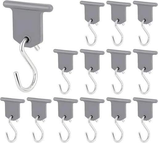 14 PCS RV Awning Hooks for Lights, Plastic & Metal Camper Party Light Support Hanger, S Shaped Hooks Awning Accessory for Camping Tent Indoors & Outdoors Decoration