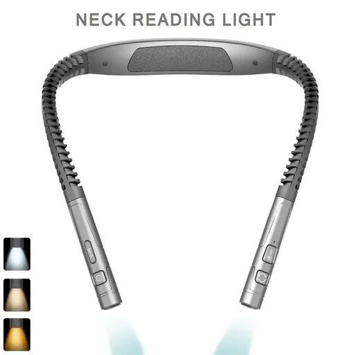 Silver and Grey LED Rechargeable Ergonomic Neck Reading & Running Light - Timer, 3 Color & 5 Brightness - Eye-Caring Hands-Free Flexible Book Light