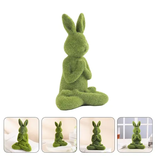 Easter Bunny Decor, 7 Inch Moss Bunny Figurine Flocked Rabbit Decor for Garden Home Office Party Desk Table Top (Yoga)
