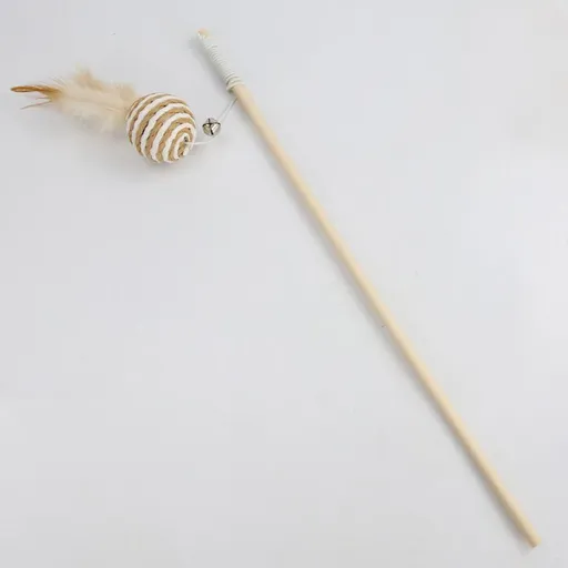 Wooden Cat Teaser Stick Water Drop Pet Feather Mouse Wooden pole round ball feather As shown in the figure