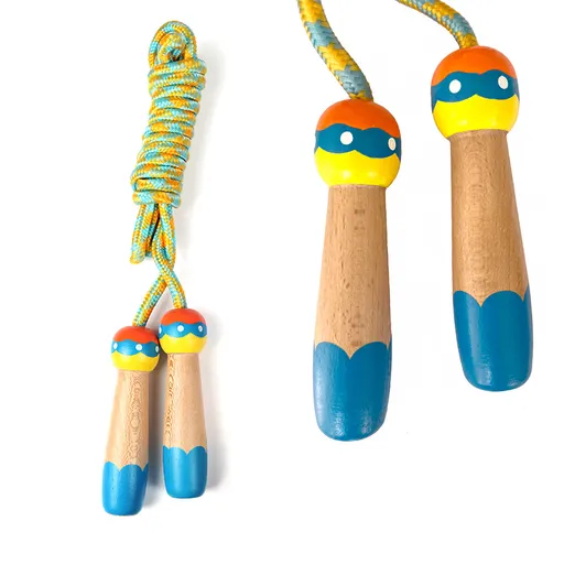 Adjustable Children's Skipping Rope with Wooden Handles and Cotton Rope for Outdoor Play, Fitness Training and School Games, 285 cm