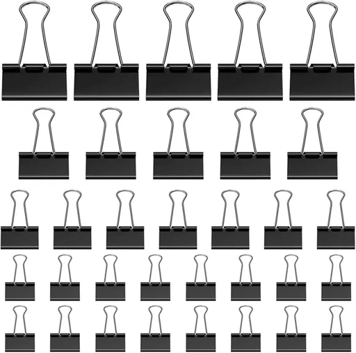 105 ring binders - 15 mm/19 mm/25 mm/32 mm metal paper clips - black folding clips - double-folded ring binders - for papers and documents