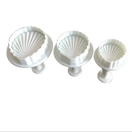 3 PCS Cute Shell Shape Biscuit Cutters Plastic Cookie Stamps Plunger Cutter Molds Embossing Spring Mold Printed Presses