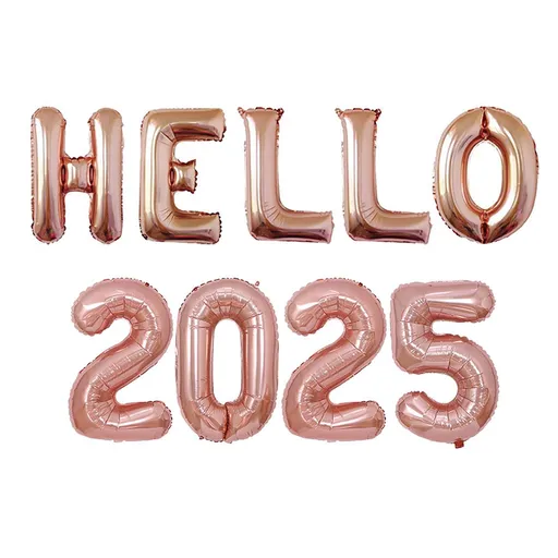 New Year Balloon Set Number and Letter Aluminum Foil New Year Banner Balloons for Party Rose Gold