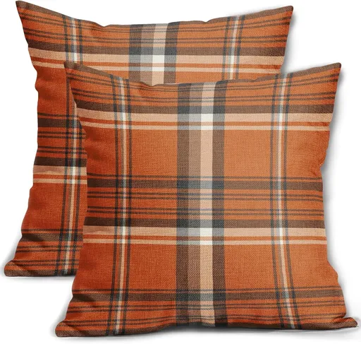 2 Pack Fall Plaid Pillow Covers, Buffalo Tartan Decorative Cushion Cases for Couch, Sofa and Bed, 18x18, Black White