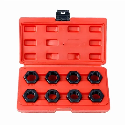 Twist Axle Spindle Rethreading Tool Set (8 Pcs) Hexagonal Tap and Dies Repair Wrench