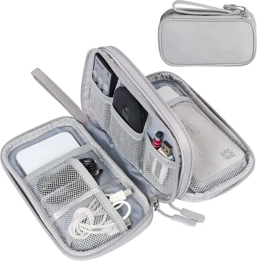 Cable Organizer Storage Bag 3 Layers - Cable Organizer Bag - Waterproof / Wear-Resistant - Cable Electronics Organizer - Cable Bag - Luxury Organizer For Cables And Accessories - Compact Cable Bag - Cable Organizer - Data Cable Organizer - Gray - Tra