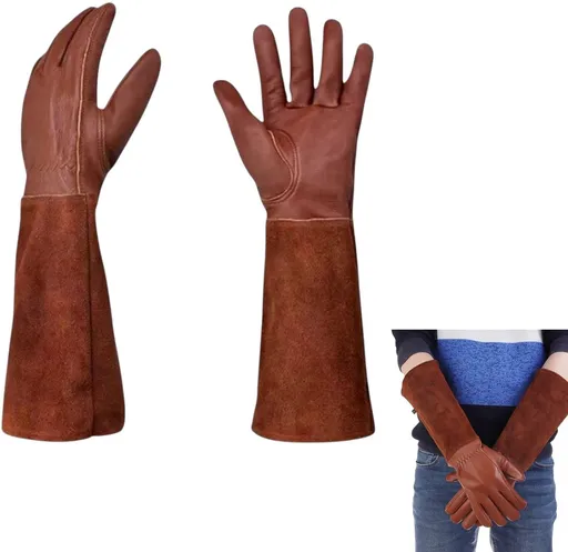 1 pair - garden gloves for ladies/gentlemen - thorn-resistant cowhide leather - rose/blackberry pruning - long forearm protection, thorn- and cut-resistant garden gloves with long, heavy leather glove