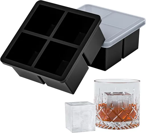 Ice Cube Tray Large Flexible Silicone Molds 2 Pack with Leak Proof Removable Lid for Whiskey and Cocktail