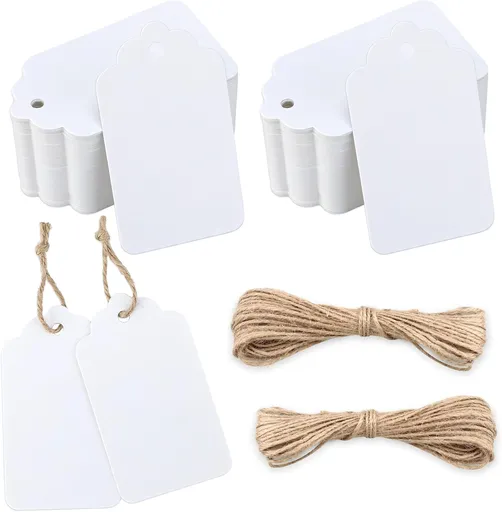 100Pcs Blank Tags with String - Gift Hanging White Kraft Paper Labels, 2.8x1.6Inch Writable Name Tags for Party Favors, DIY Crafts, Gift Wrapping