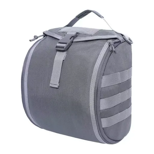 Grey Tactical Helmet Bag & Utility Pouch - Padded MOLLE Gear Storage Carrier