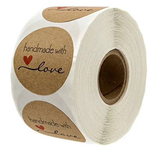 500pcs 1.5 Inch Kraft Handmade with Love Stickers Roll Baking Stickers Self-Adhesive Stickers Labels Roll Decor Tags