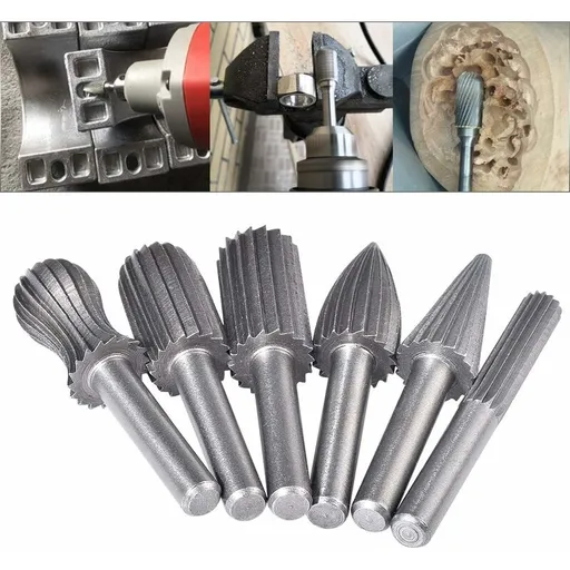 6 pcs Double Cut Tungsten ROtary Burr Set 6Mm Shank Tungsten Files Filing/Engraving/Grinding Bits For ROtary Tools