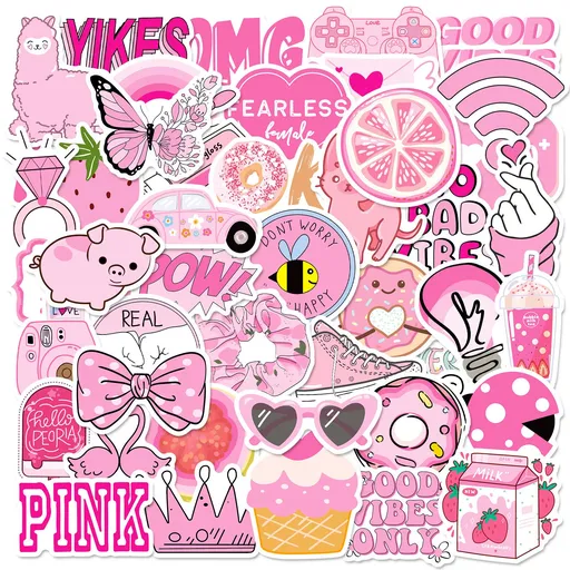 50 PCS Stickers Pink Stickers Pack, Aesthetic Stickers Water Bottle,Vinyl Waterproof Stickers for Laptop,Bumper,Water Bottles