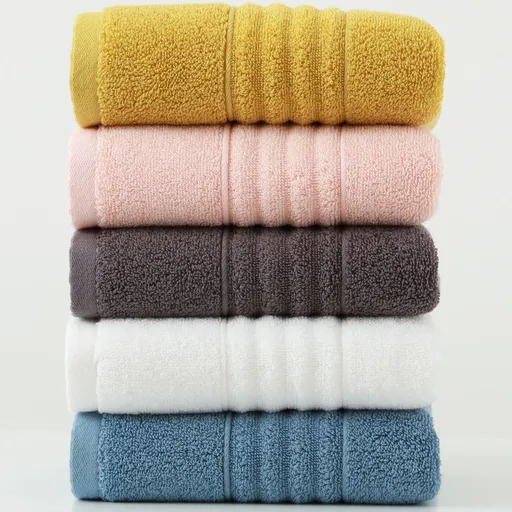 100% Cotton Face Towel 5-Pack - Thick Soft Absorbent Bath Towel for Adults - Jacquard Weave Premium Quality Washcloth - Yellow Pink Brown White Blue