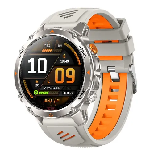 men's smart watch, HT37, GPS positioning, Bluetooth call, heart-rate monitoring, outdoor sports watch, Australian men's fashion, fitness watch - Grey orange - Size L