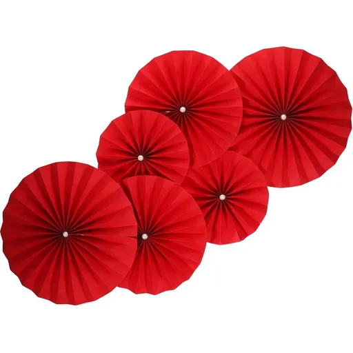 Red Paper and Plastic Fan Flowers for Party and Wedding Decor 12Pcs