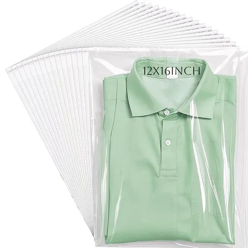 50Pcs Clear Resealable Cellophane Plastic Bags for Packaging Shirts, Clothing and Products, Large Self Sealing Cellophane Bags, Plastic Sleeves for Magazine A4 Letter Size Artwork (12 x 16inch)