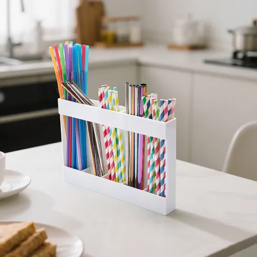 Acrylic Straw Holder for Cabinet, Reusable Tumbler Straw Organizer Storage Container Straw Holder for Counter Cabinet Cupboard Kitchen White