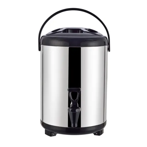Insulated Hot and Cold Beverage Dispenser Bucket Stainless Steel Beverage Dispenser with Spigot for Milk Tea 8L Steel Color (Black Cover)