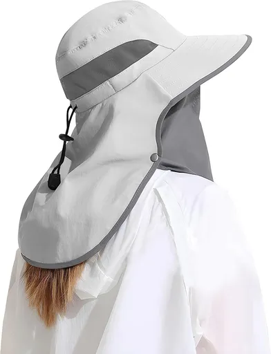 UPF 50+ Sun Hat with Detachable Neck and Face Flap, Lightweight Fishing and Hiking Visor for Men and Women, Light Grey