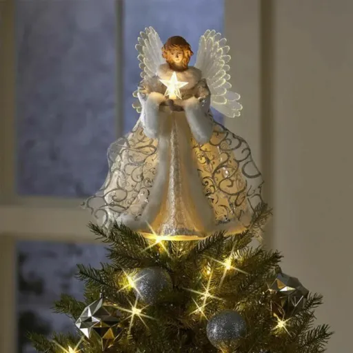 LED Light Up Angel Tree Topper, Lighted Angel Figurine Decoration for Christmas Tree, Mantel, Window and Holiday Display