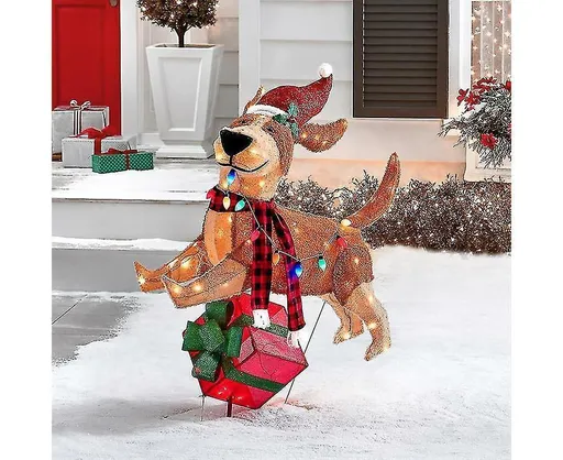 2D Christmas Dog With Led Lights Yard Decoration With Acrylic Garden Stake